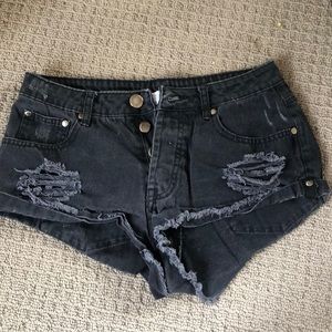 Faded black denim shorts